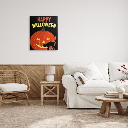 Stupell Industries Happy Halloween Haunted Jack-o-Lantern Canvas Wall Art